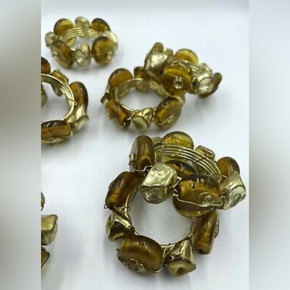 18 Glass Bead Stone Napkin Ring Holders Gold Brown Hand Made Pier 1 - Picture 4 of 5